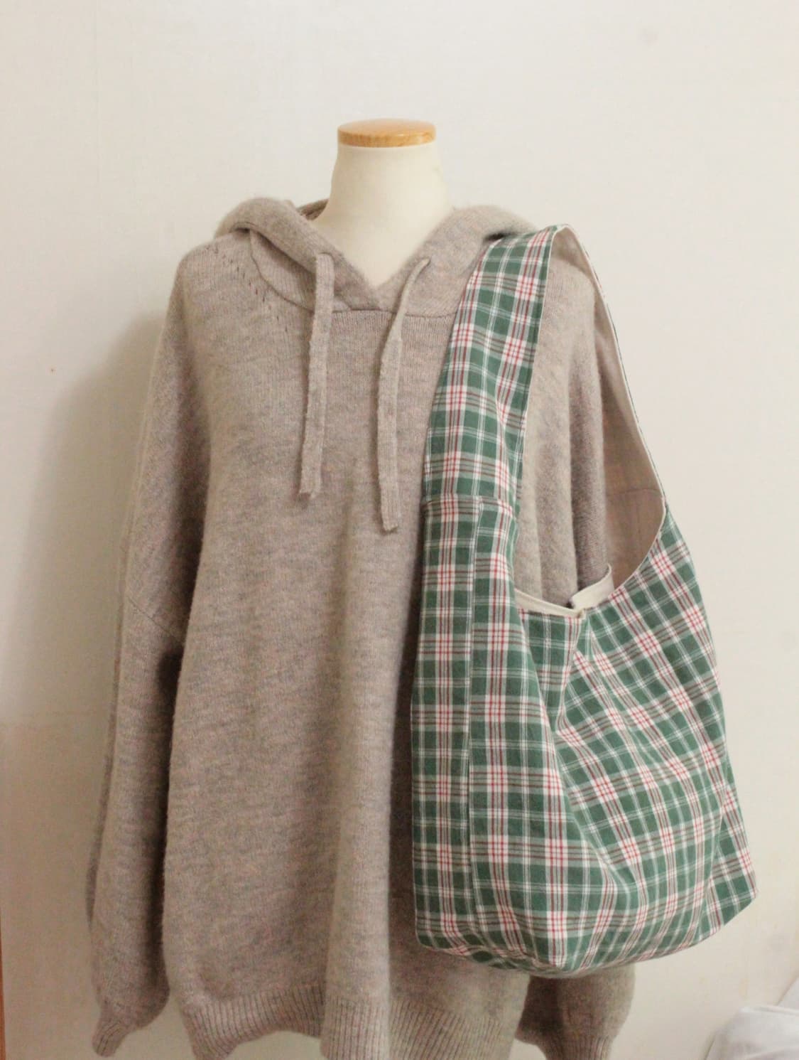 핸드메이드 원핸들백 그린 체크 가방 상품이미지4