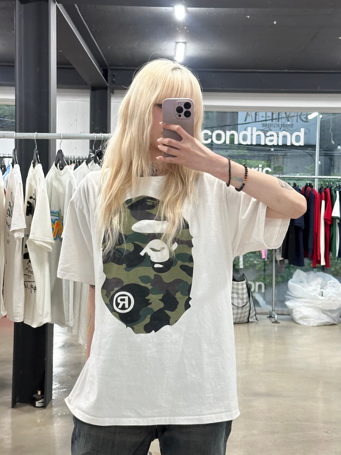 베이프 빅사루 헤드 카모 베이지 반팔 티셔츠 상품이미지3