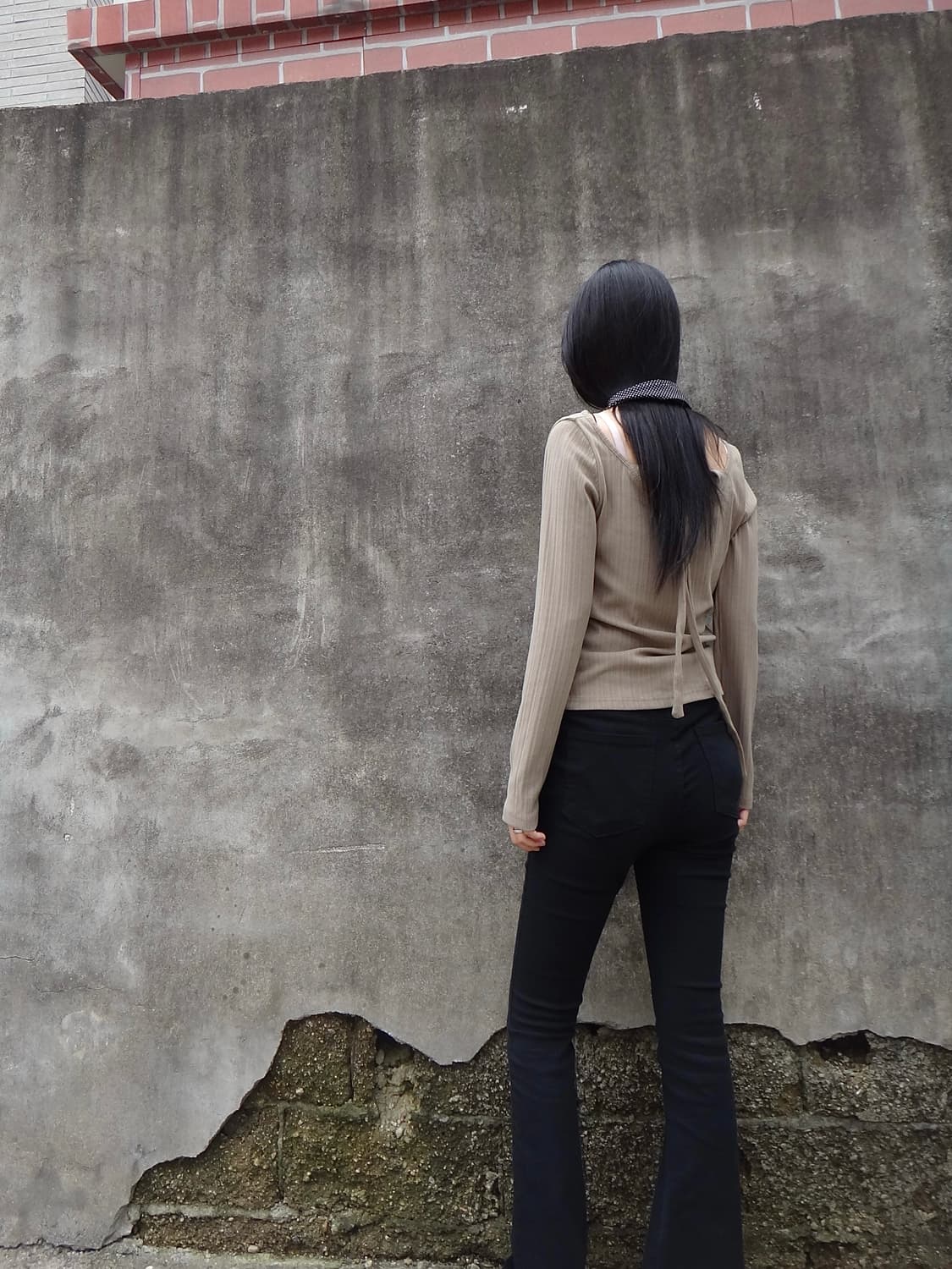 Ribbed back ribbon top / beige 상품이미지6