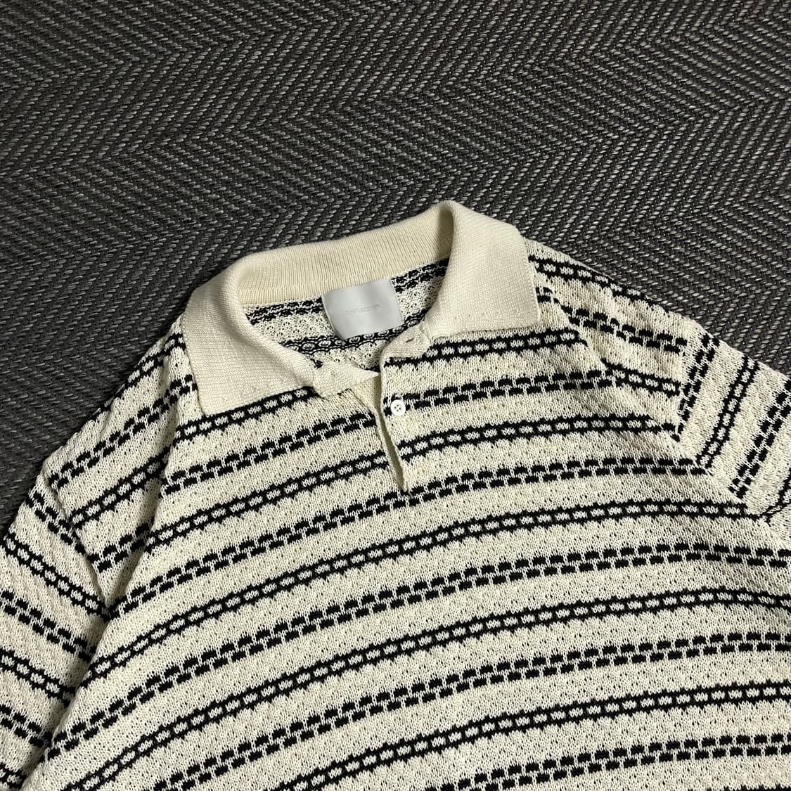 Gentlecover 스트라이프 패턴 오픈 카라 니트 반팔o 4792 상품이미지4