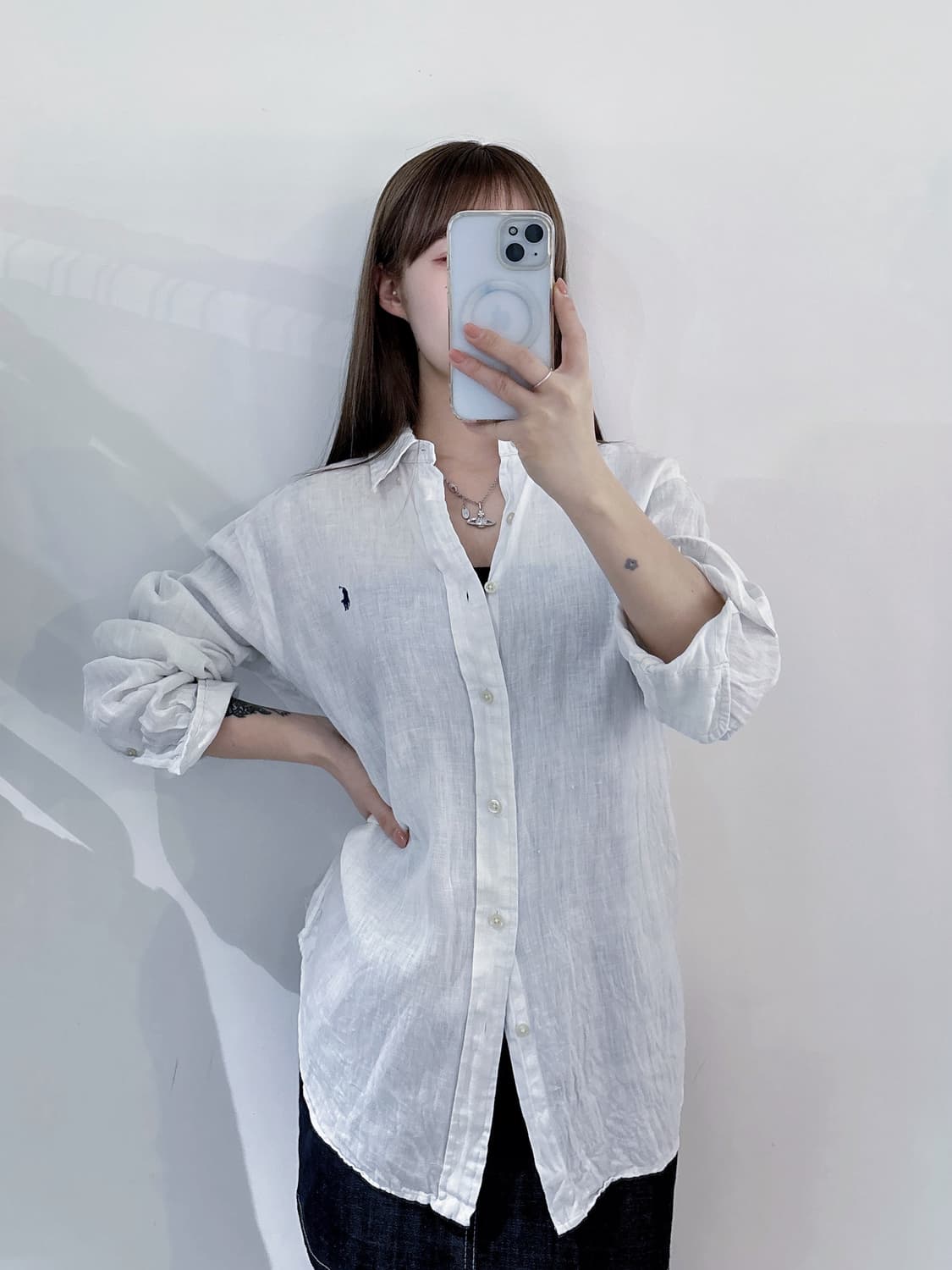 폴로랄프로렌 qr 네이비포니 린넨 셔츠 상품이미지2