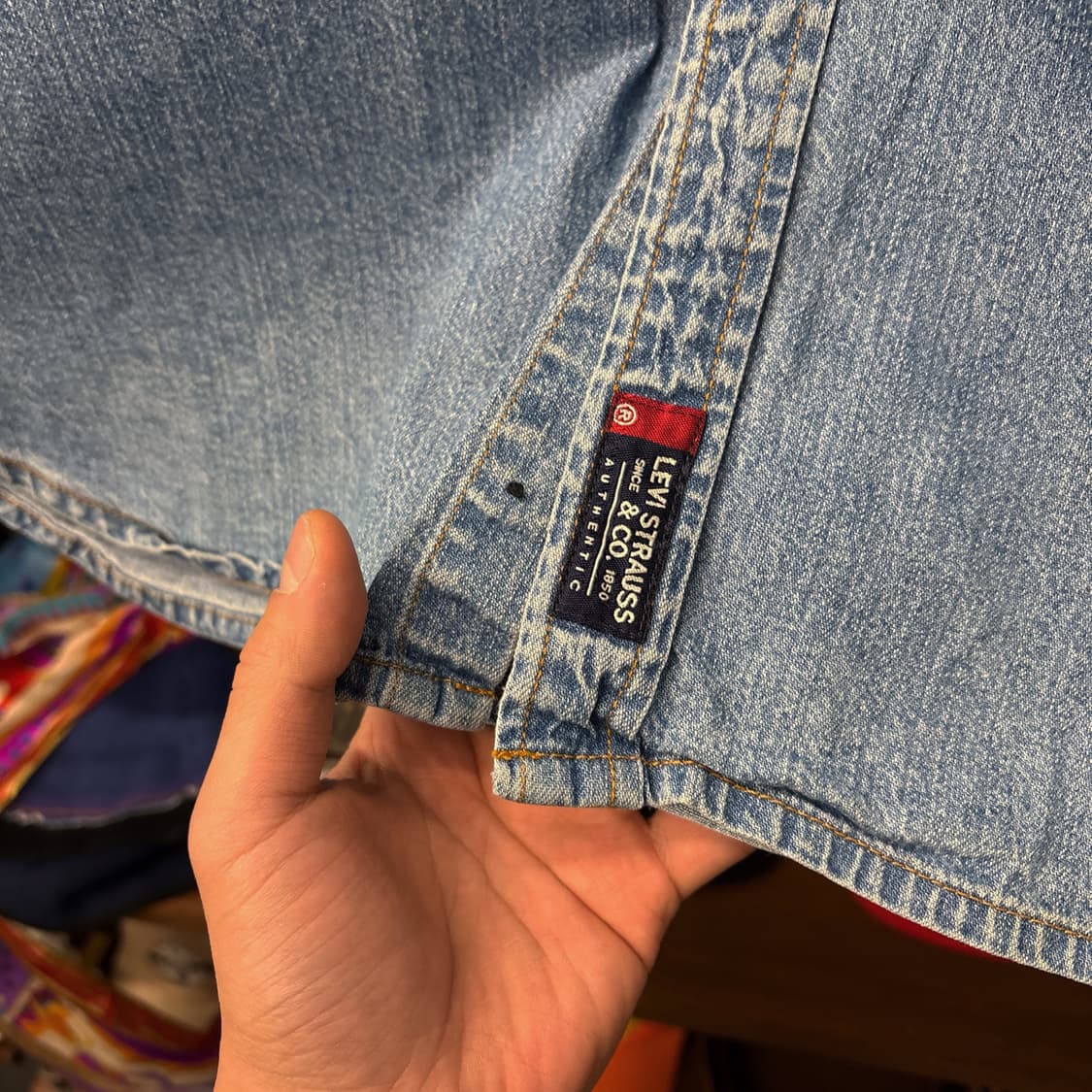 90s 리바이스 워크클로젯 브론즈버튼 투포켓 워싱 데님셔츠N323 상품이미지7