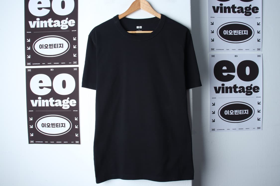 (L-XL) 유니클로 반팔 티셔츠 U라인 무지 블랙 헤비-H3H33750 상품이미지2