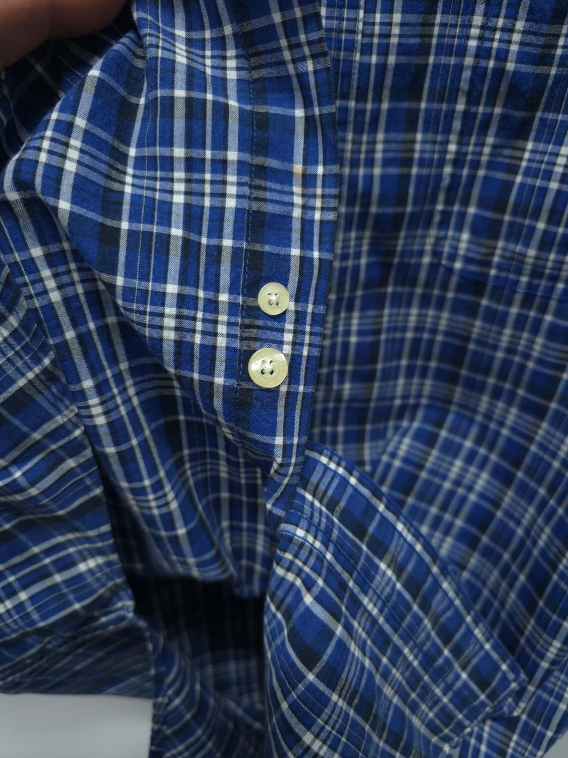 챕스(CHAPS) 블루 체크 오버핏 반팔 셔츠 (~105) 상품이미지9