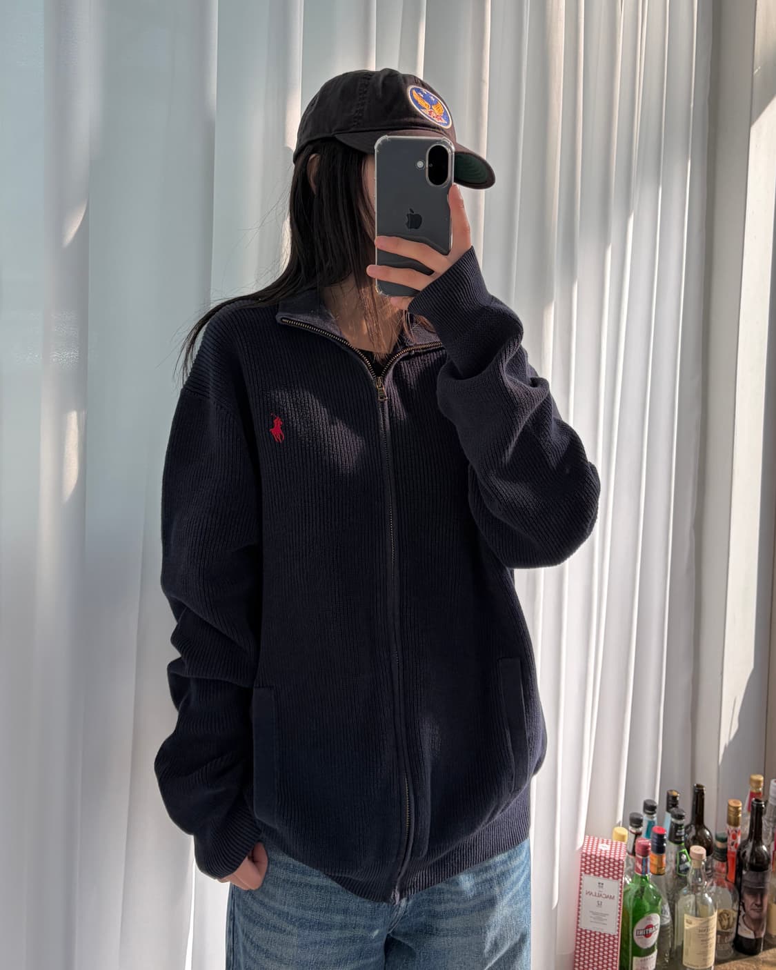 [XL]폴로 랄프로렌 코튼 니트 집업 navy 상품이미지1