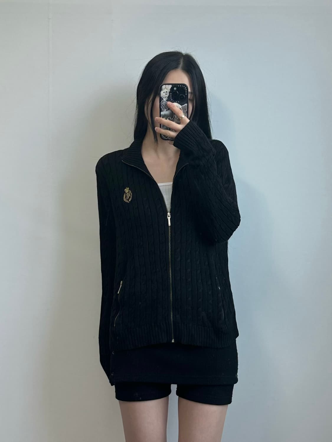 폴로 랄프로렌 자수로고 블랙 꽈배기 니트 집업 상품이미지1