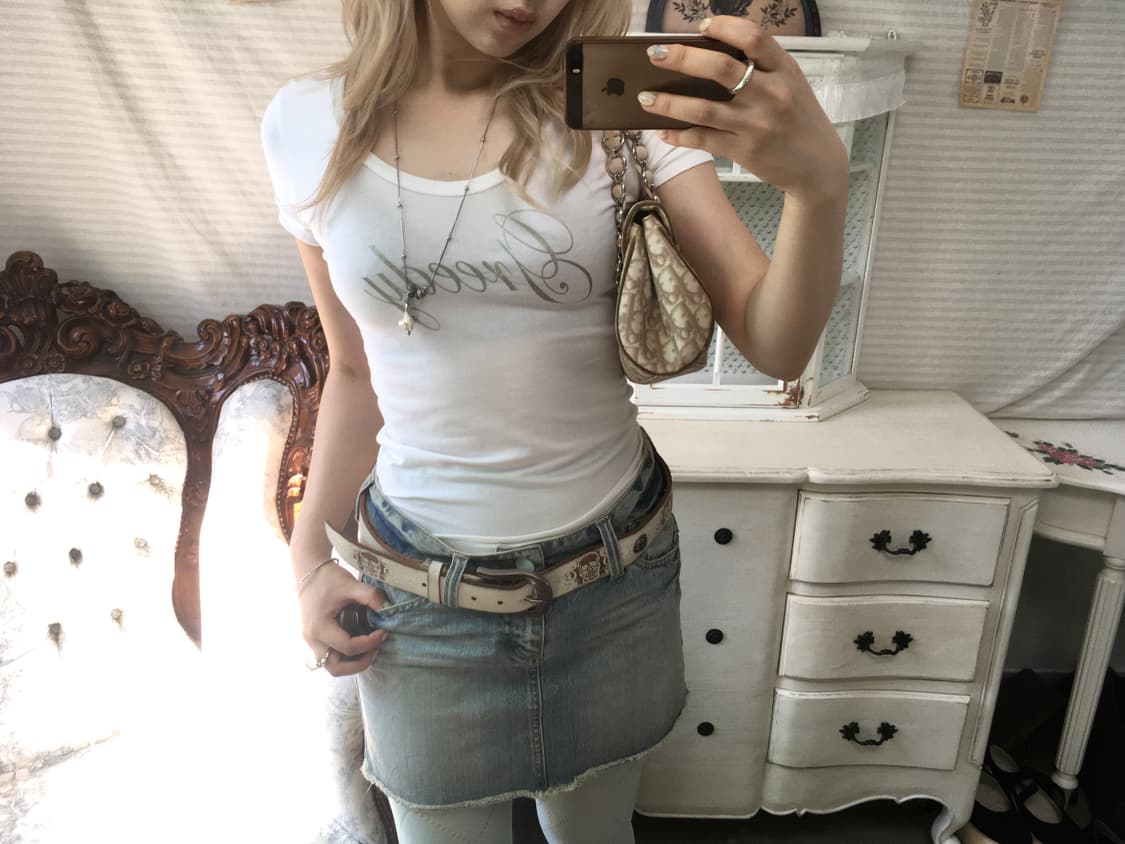 jpn vintage 하이틴 딱붙 프린팅 반팔 상품이미지2