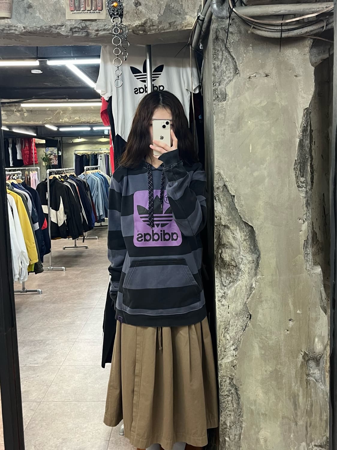 아디다스 스트라이프 기모 후드티 차콜 100 #csz2436  상품이미지2