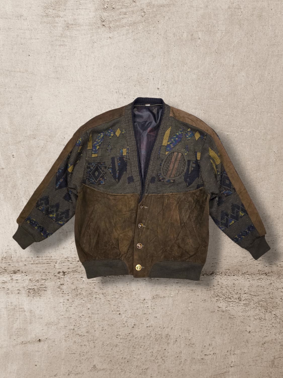 가죽 디테일 울 패턴 자켓 (F583) 상품이미지1