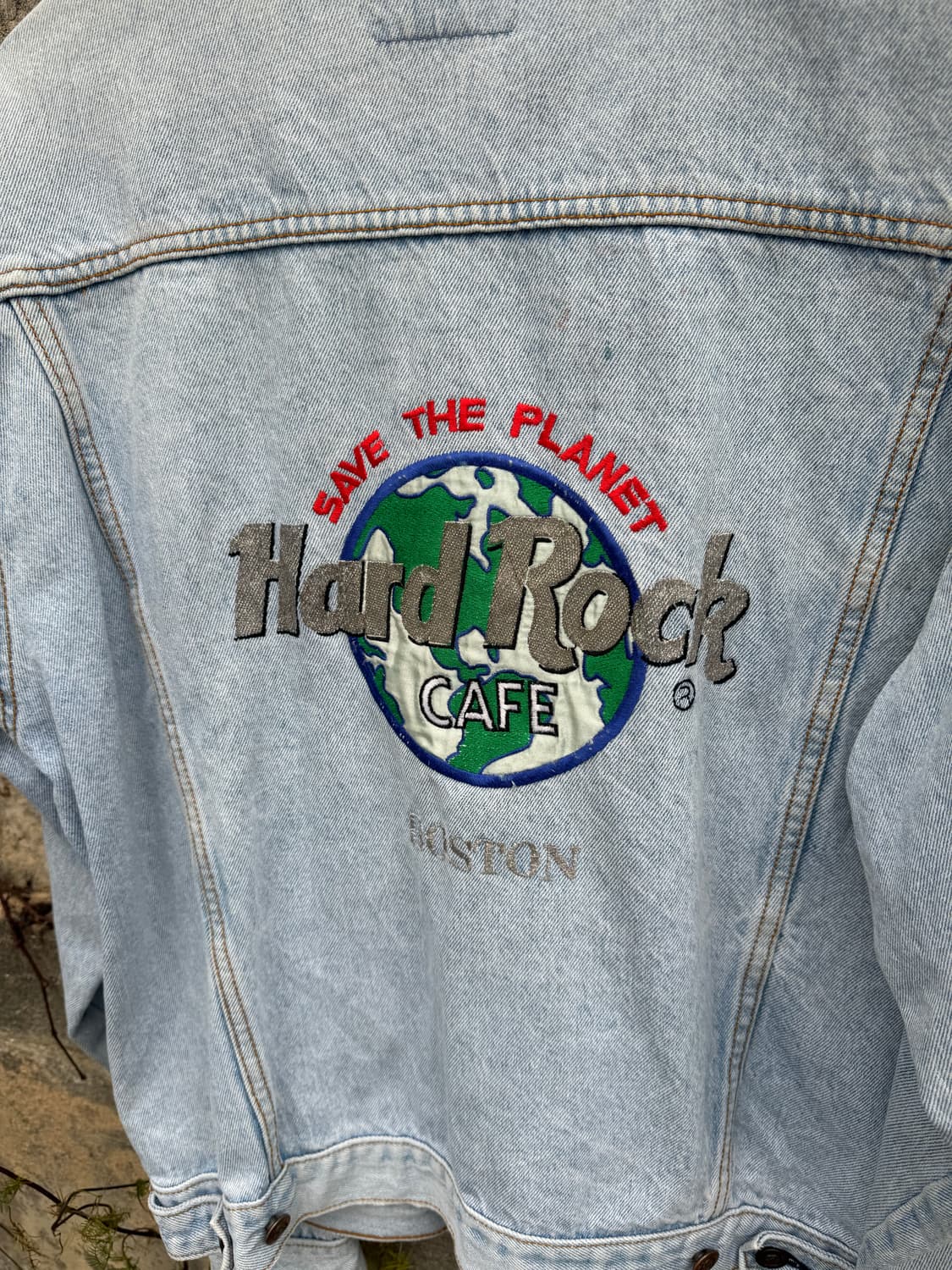 90s 하드락카페 보스턴 3세대 연청 데님 트러커 자켓 L 상품이미지3