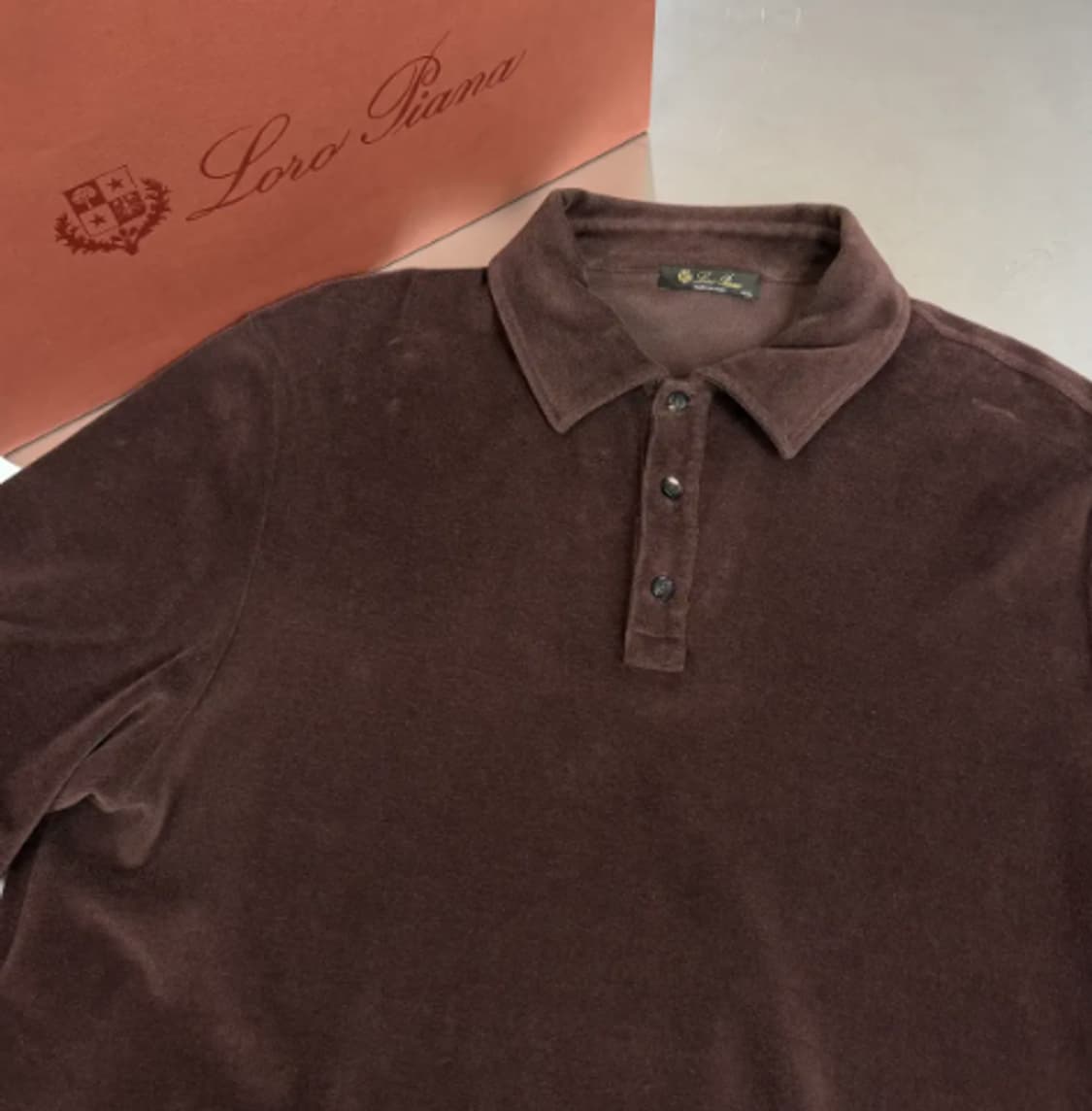 [정품] 로로피아나 벨벳 코튼 폴로 셔츠 브라운 XXL 상품이미지1