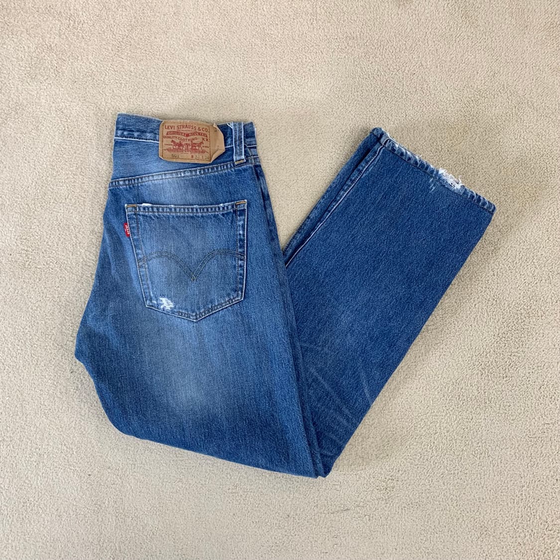 빈티지 리바이스 501 워싱 데님팬츠(34사이즈) 남자청바지 중청 상품이미지1