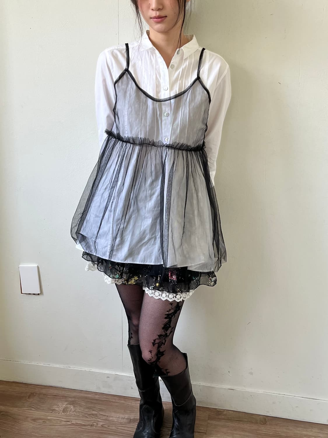 WHIRLWIND 블랙 시스루 레이어드 탑 상품이미지6