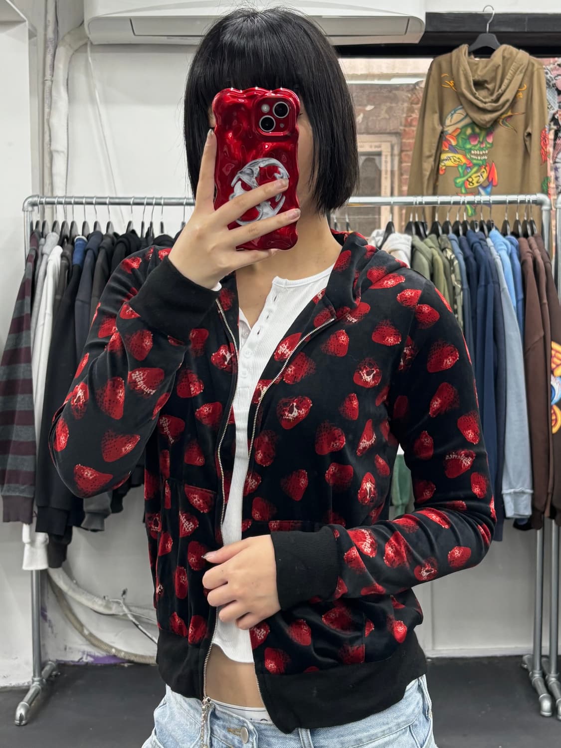 히스테릭 글래머 스트로베리 벨벳 후드집업 상품이미지4