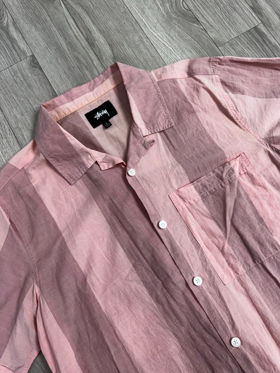 스투시 스트라이프 반팔 셔츠 핑크 상품이미지4