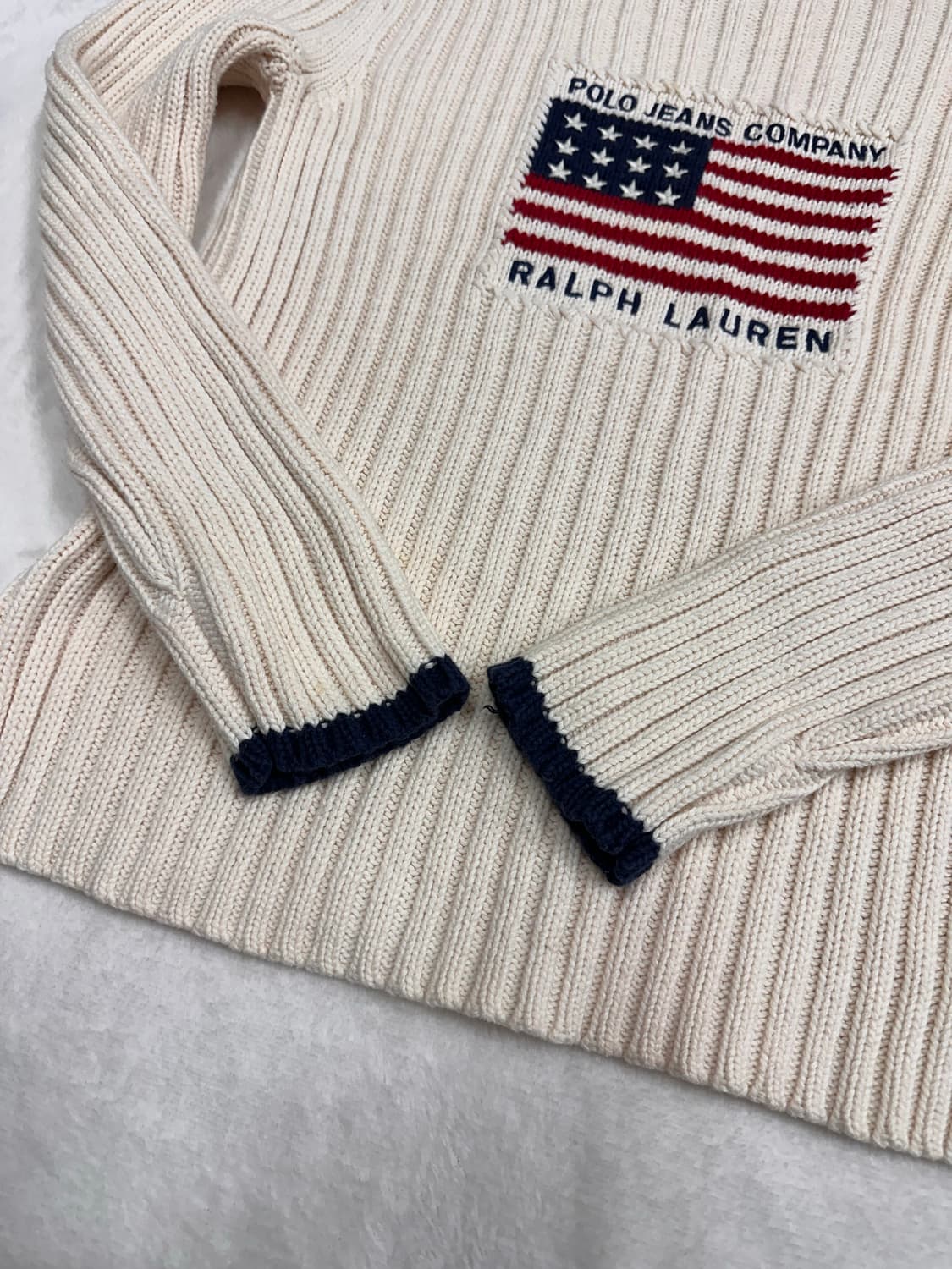 (M)폴로진스 보트넥 성조기 니트 크림 상품이미지3