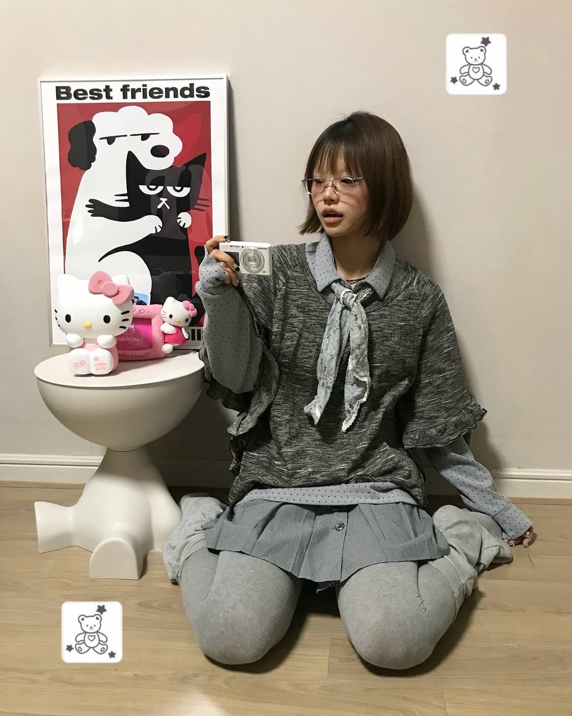 𖤐 그레이 도트 너드 모리 Set  𖤐 상품이미지2