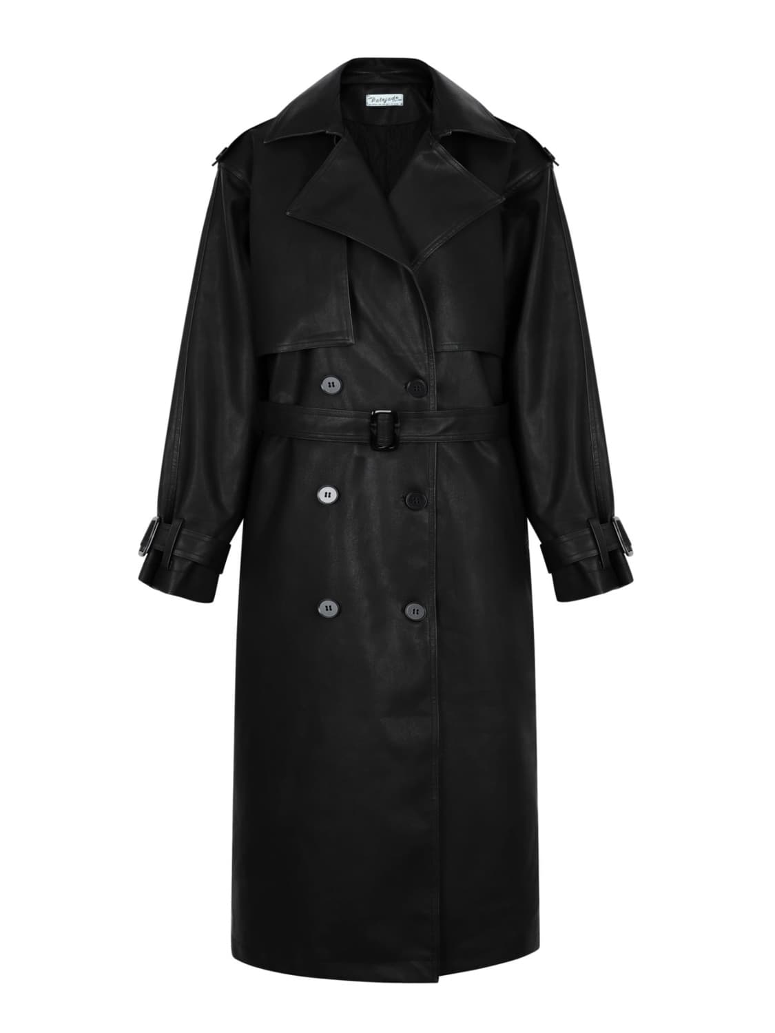 페일제이드 레더 패디드 트렌치 코트 솔리드 블랙 상품이미지1