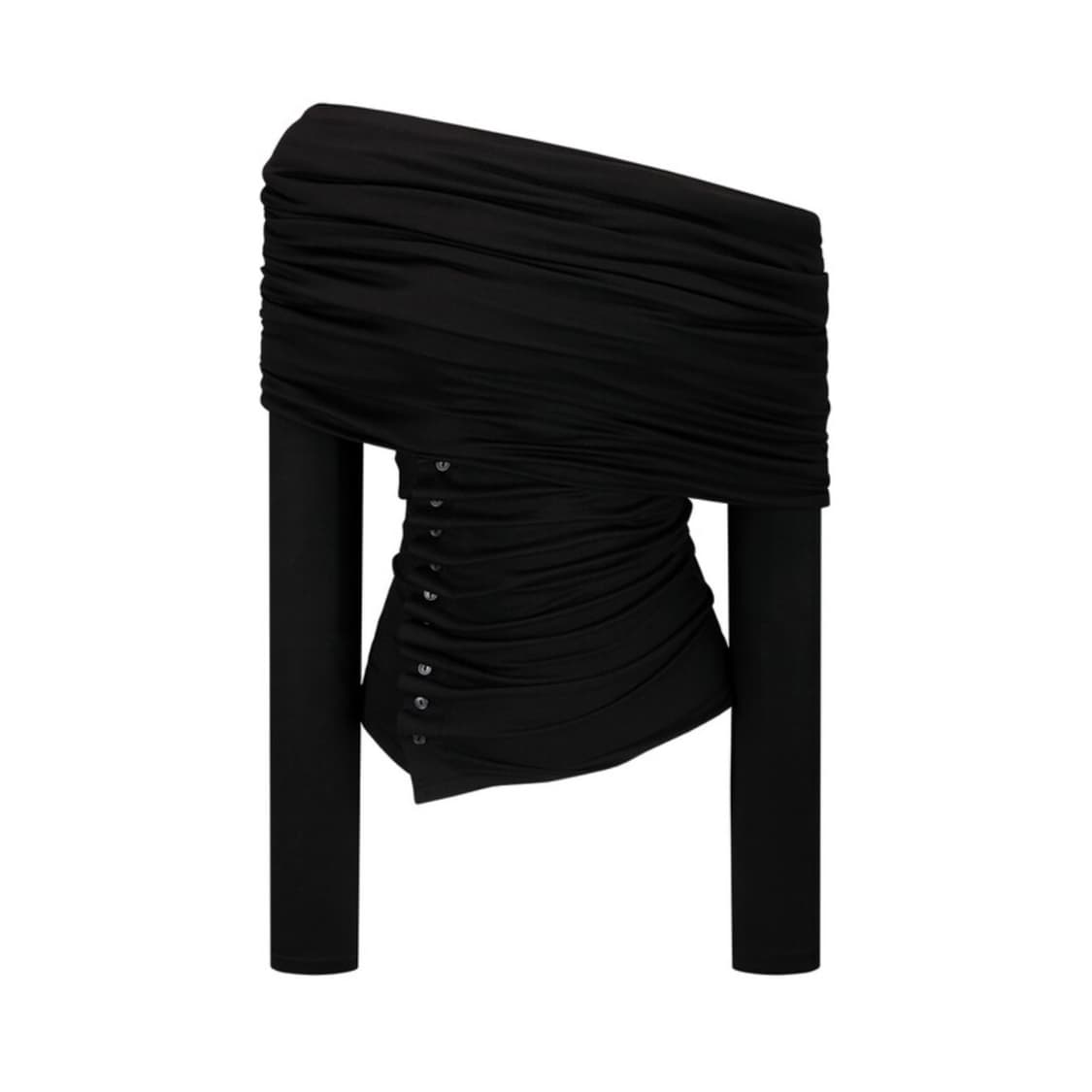 Kashiko Cowl Button Long Sleeve Black 상품이미지2