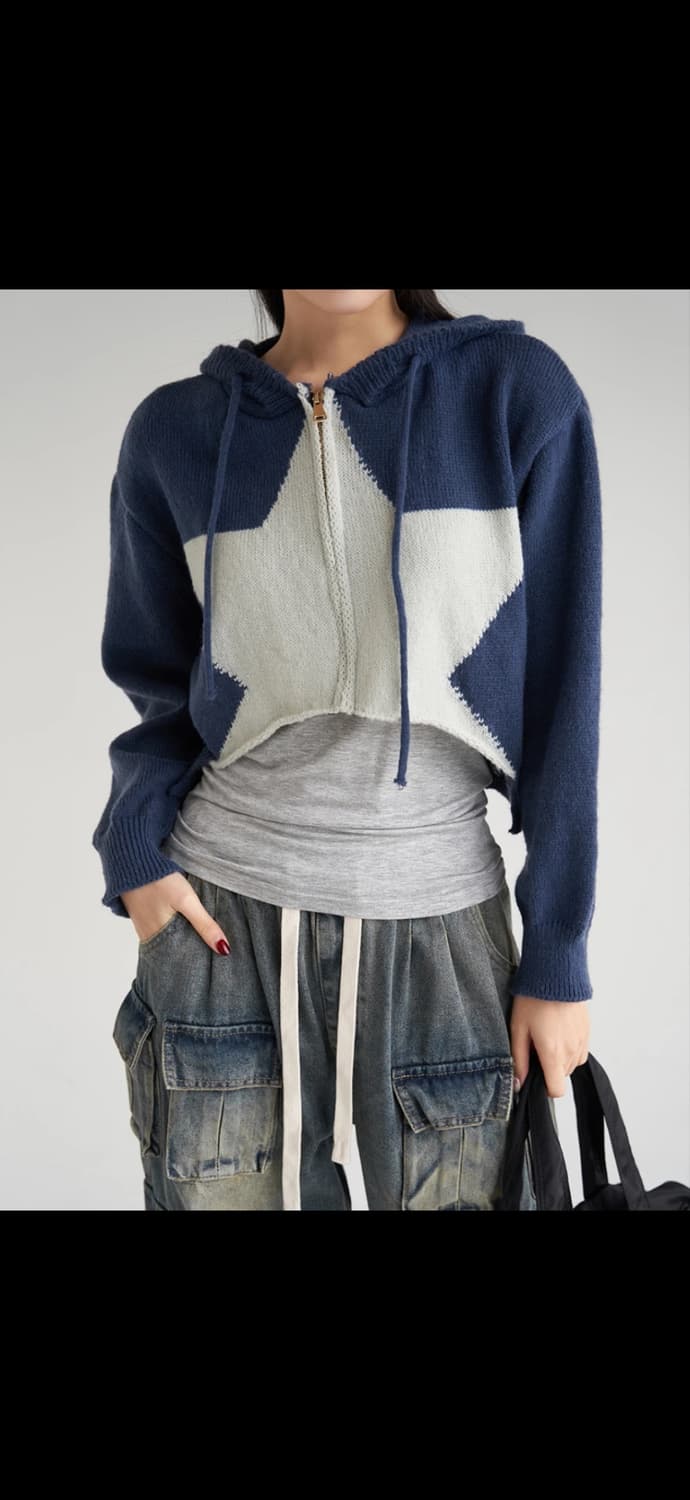 y2k 별무늬 니트 크롭 후드집업 상품이미지2