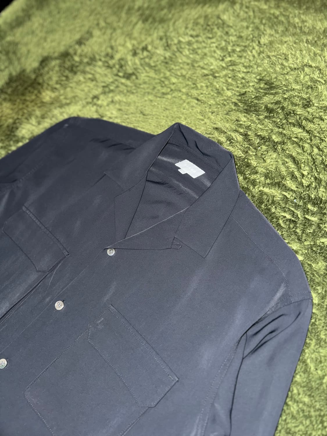 [S] BEAMS JAPAN 빔즈 오픈카라 폴리 셔츠 블랙 상품이미지2