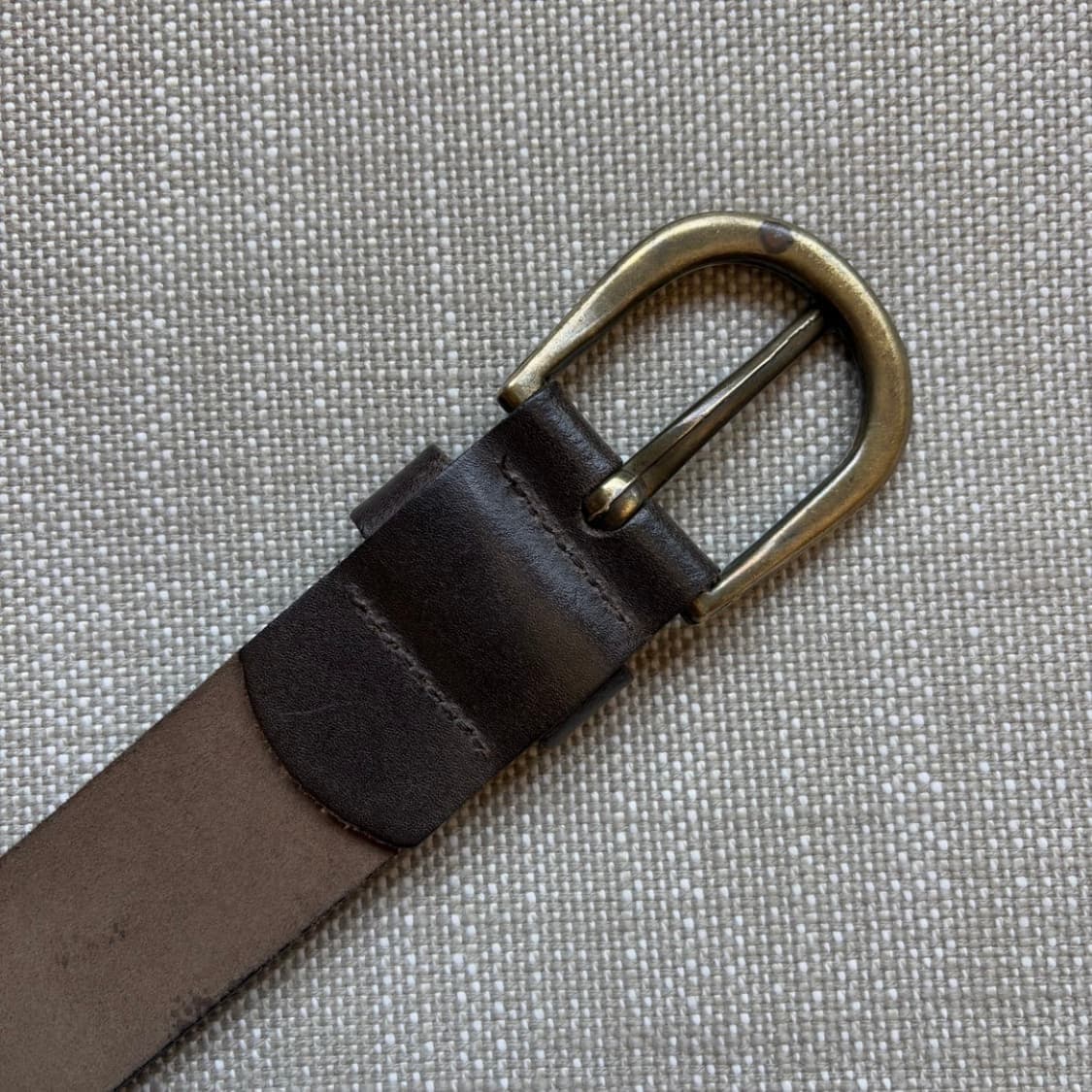 UK 다크 브라운 리얼 레더 브론즈 메탈 버클 벨트 (28-29) 상품이미지7