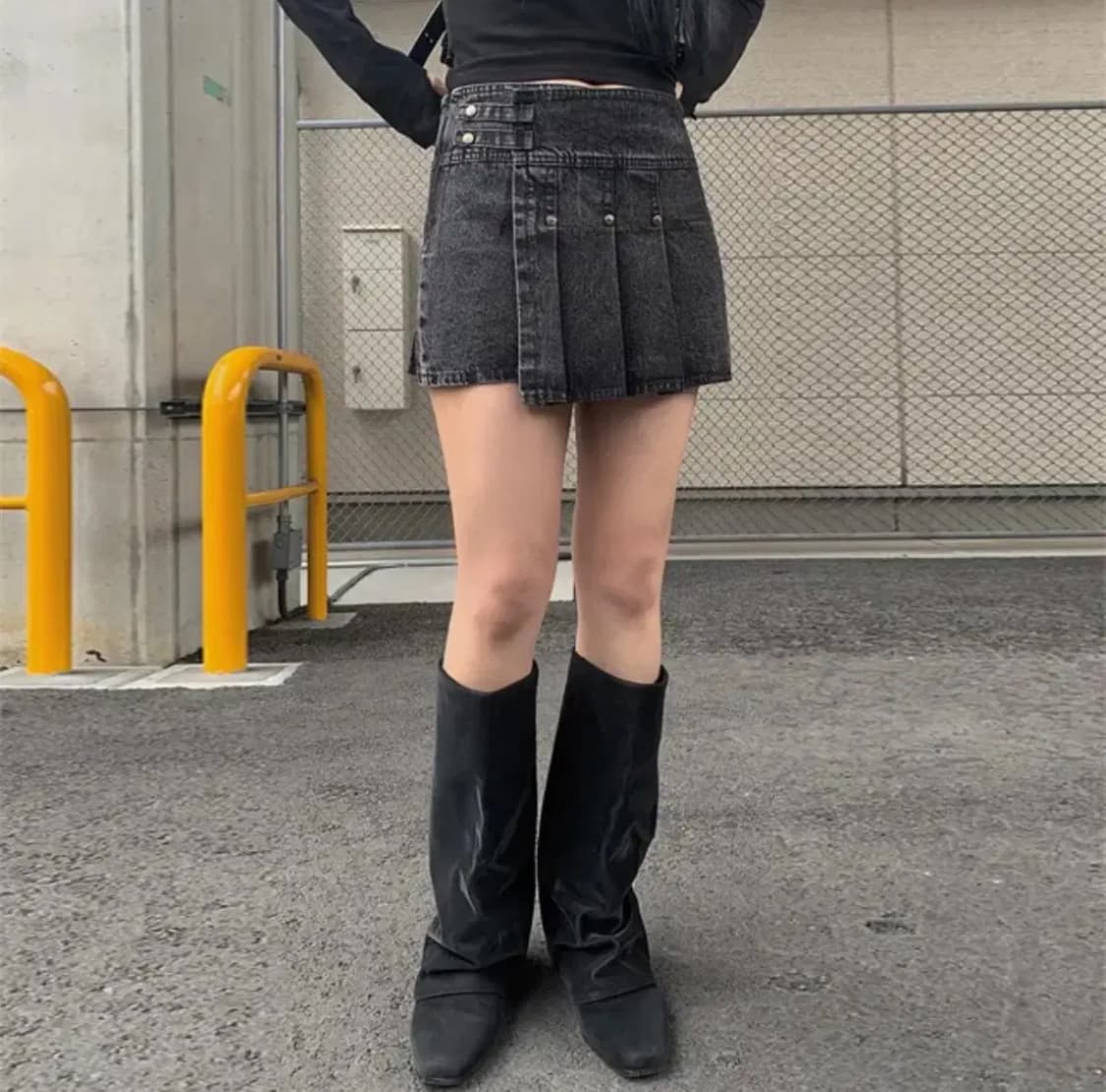 애니원모어 데조 흑청 데님 플리츠 스커트 L 상품이미지3