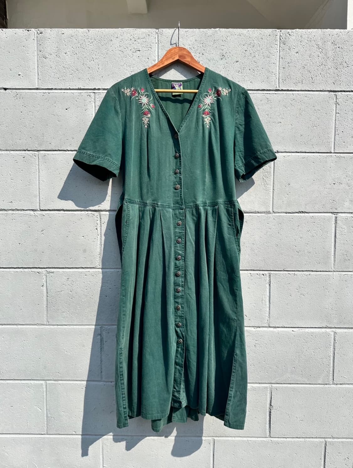 90’s 오스트리아 티롤리안 그린 플라워자수 원피스 상품이미지1