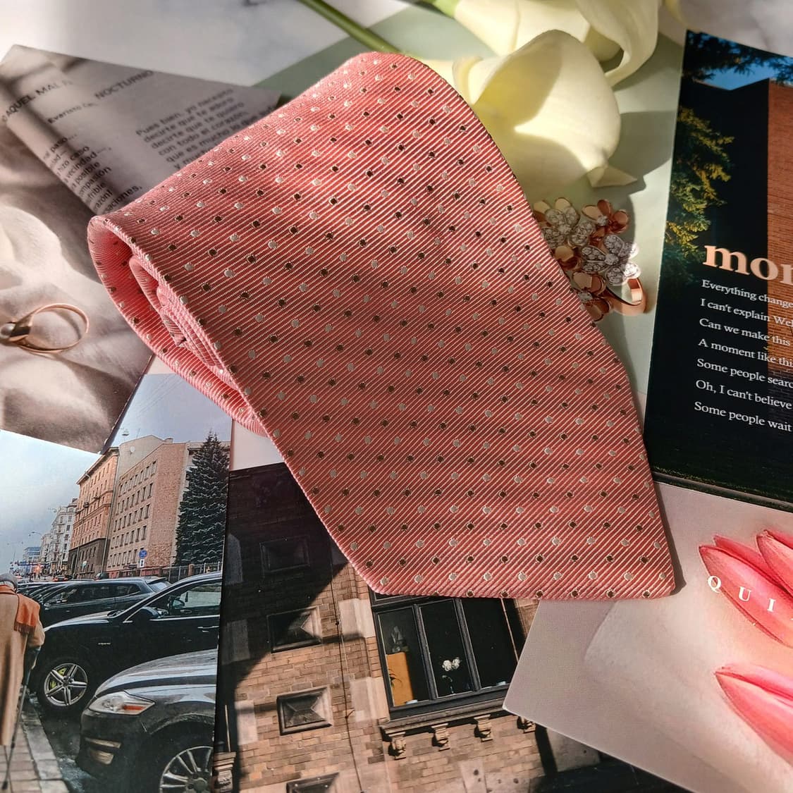 란셀 실크 핑크 도트 패턴 넥타이 9.7cm A+~A등급 E716
 상품이미지2