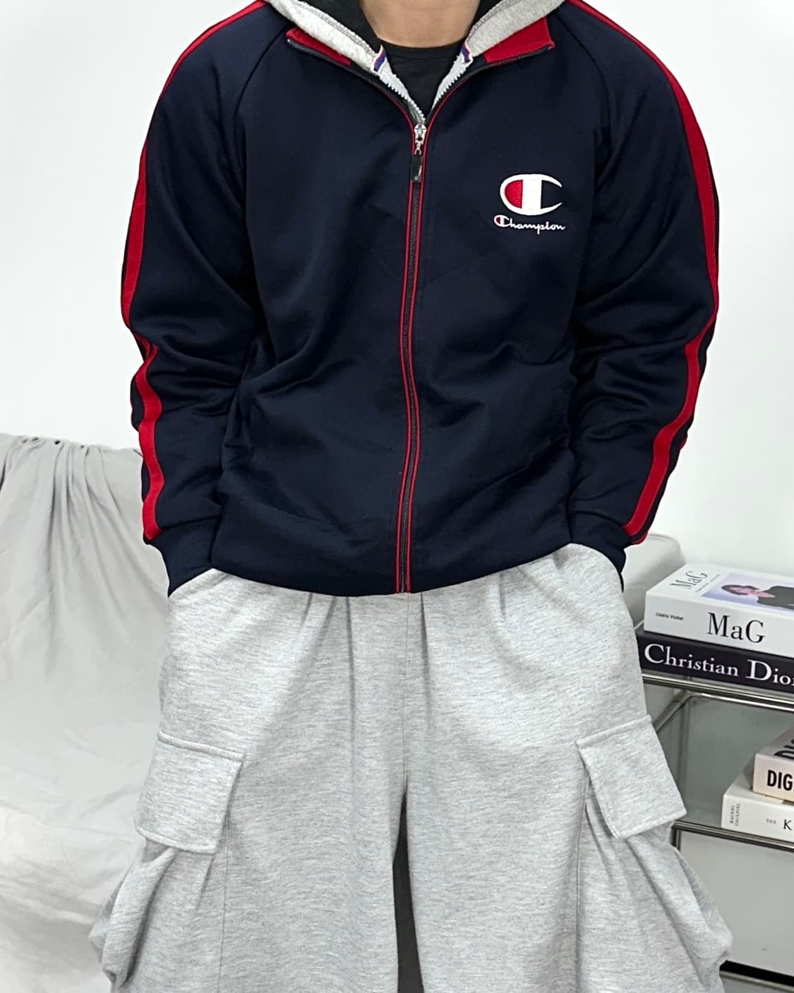 챔피온 빅로고 레드 네이비 트랙탑 져지 160 상품이미지1