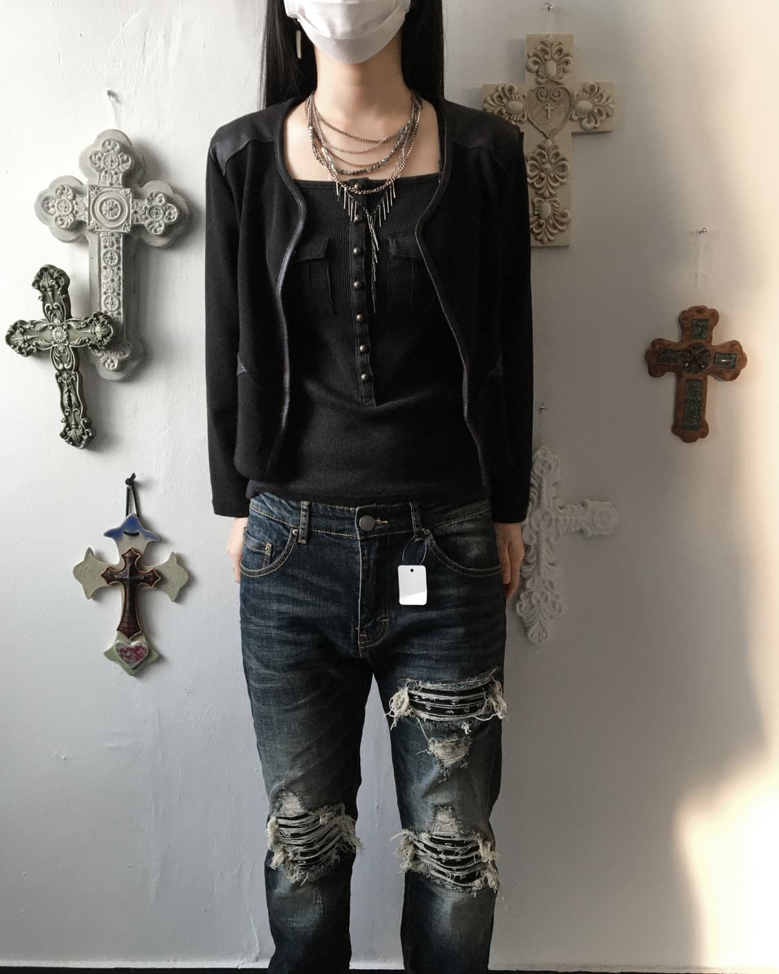 Patch point open cardigan 상품이미지6