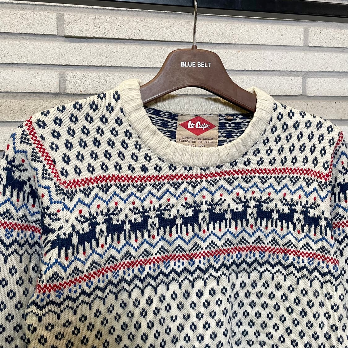 LEE COOPER 노르딕 패턴 니트 라운드넥 디테일 화이트 상품이미지4