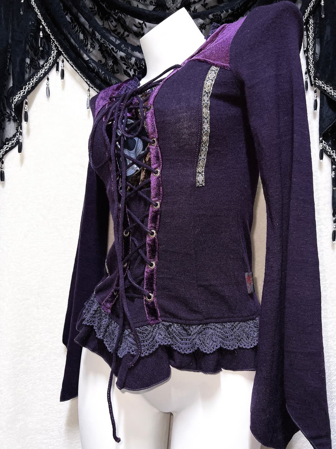 오즈온 ozzon 오리엔탈 고스펑크 중티 레이스업 코르셋 니트 핀터 고딕 상품이미지7