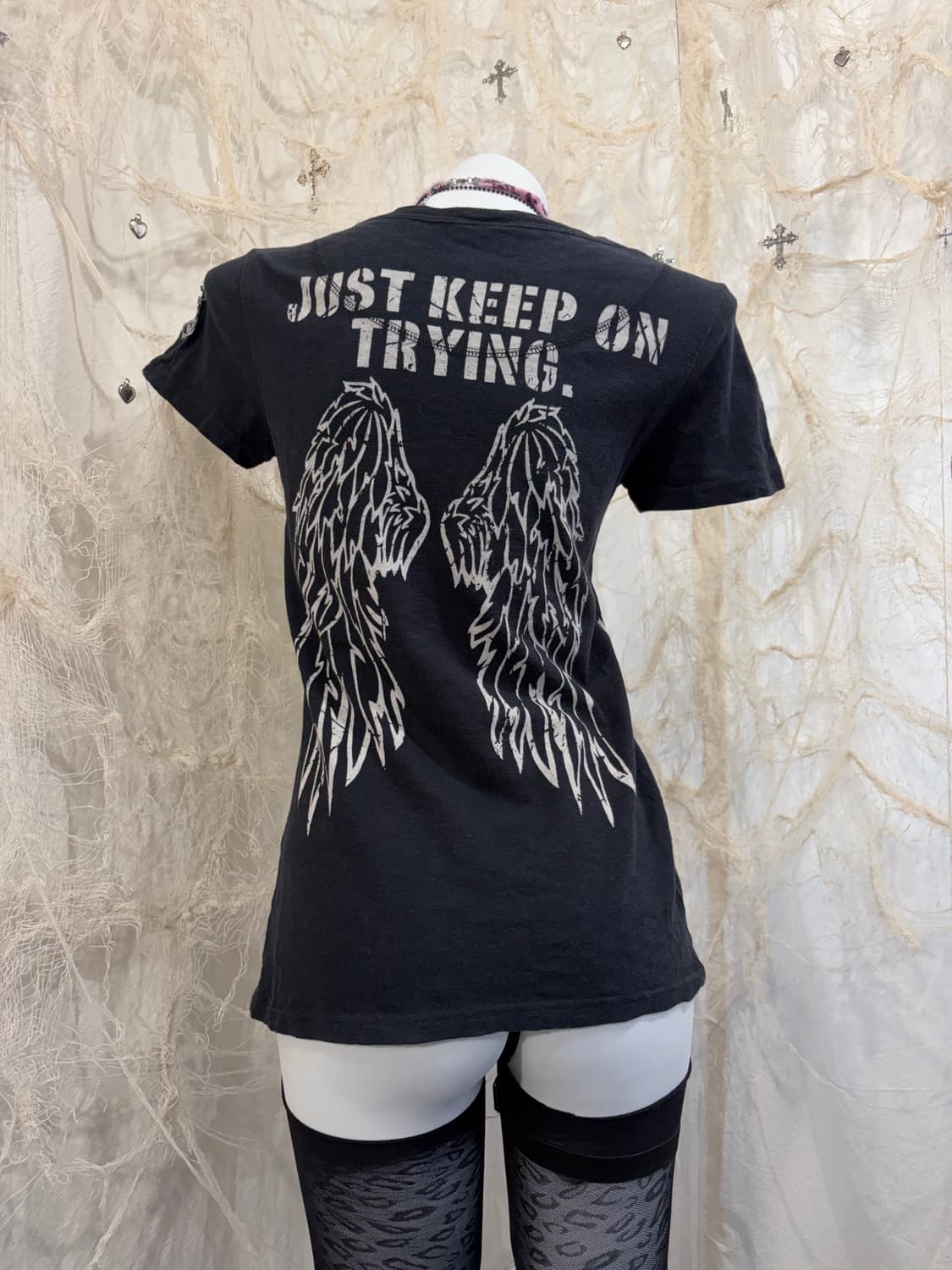 Y2K lettering Layered back angel T-shirt 상품이미지7