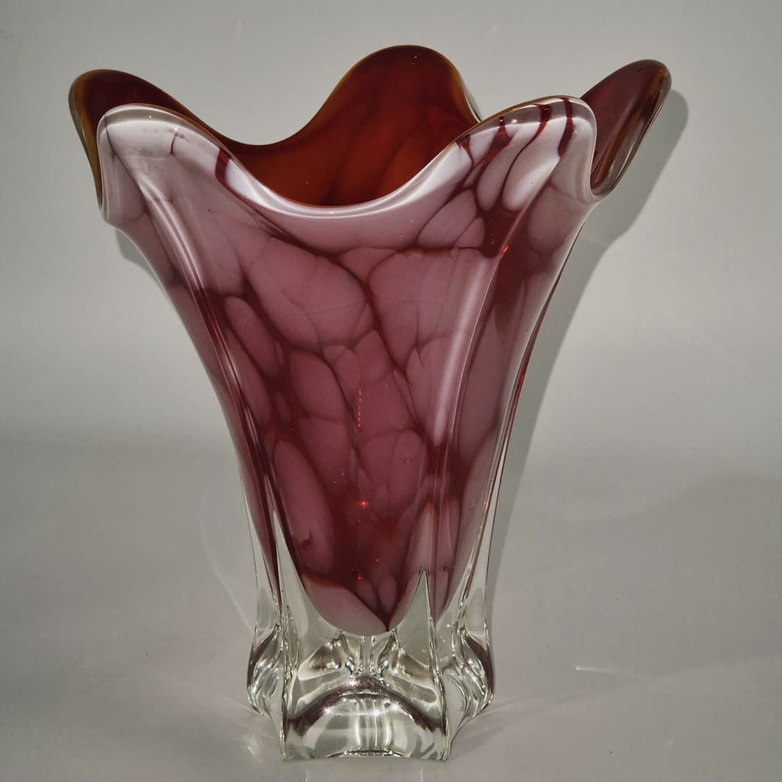 70s 이디얼 아트글라스 루비 마블 화병 상품이미지9