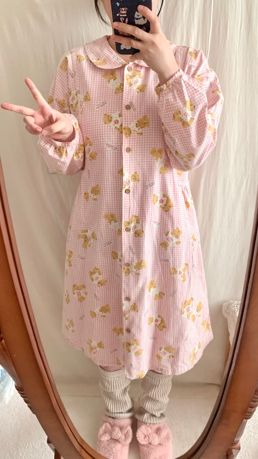 빈티지 핑크 체크 곰돌이 파자마 상품이미지3