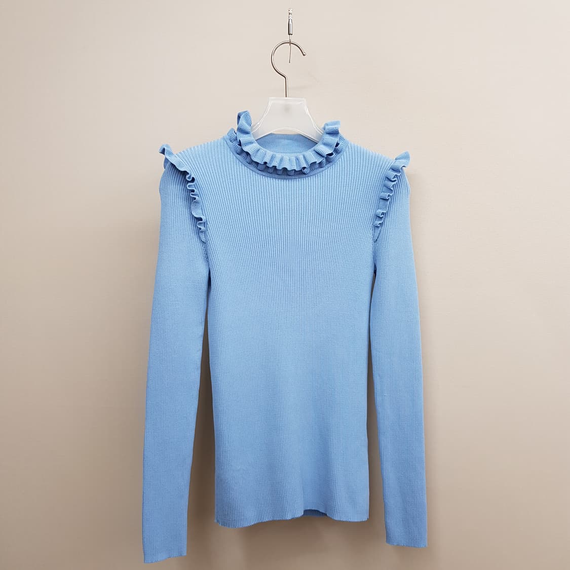 Sandro 산드로 프릴 하이넥 리브드 니트탑 1사이즈 상품이미지2