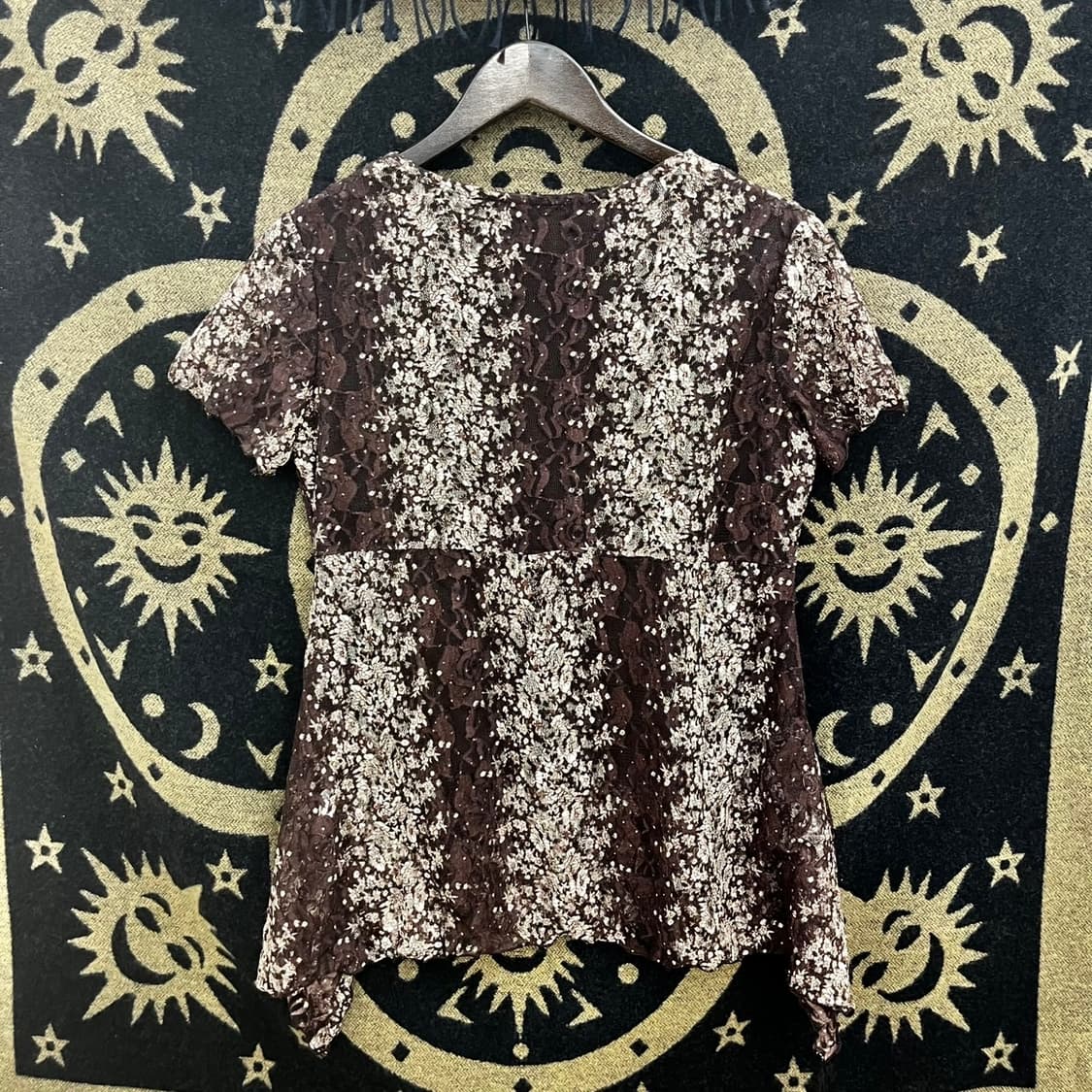 빈티지 레트로 란제리코어 초코브라우니 레이스 조임 반팔티 K0065 상품이미지5