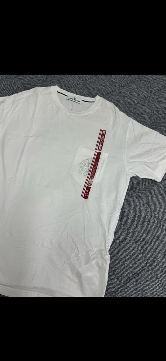스톤아일랜드 화이트 포켓 반팔 티셔츠(XL) 상품이미지1