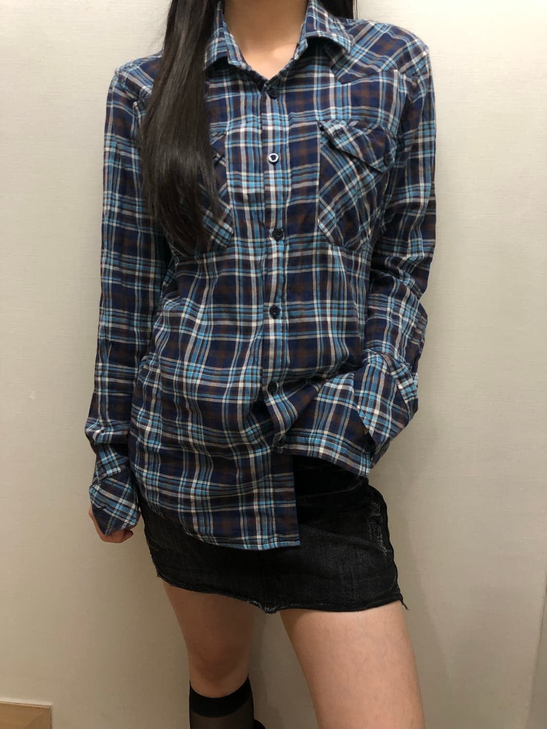 빈티지 블루 체크 셔츠 상품이미지1