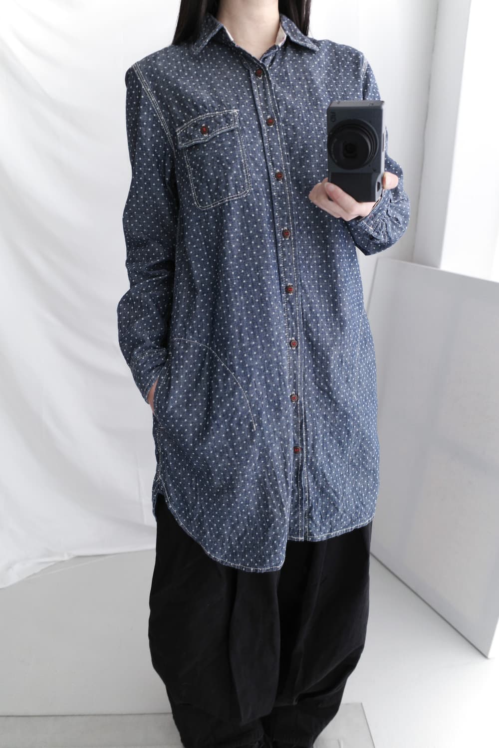 dot long denim shirt 상품이미지6