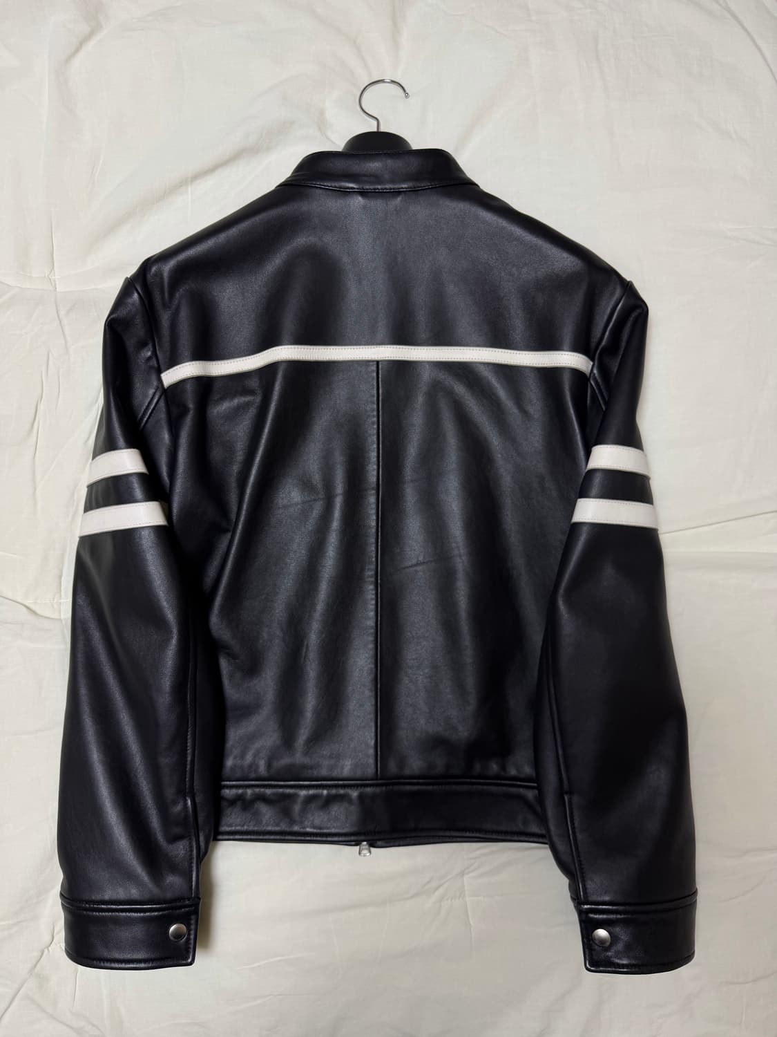 [L] 던스트 레이싱 콘트라스트 레더 자켓 블랙 상품이미지6