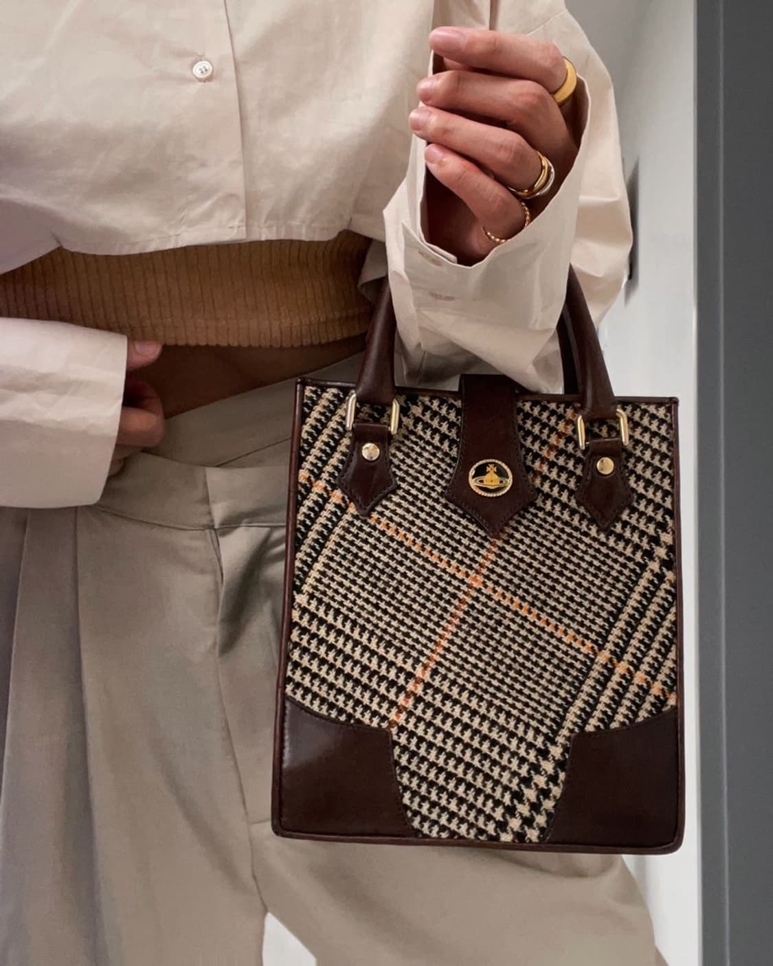 비비안웨스트우드 90년대 빈티지 클래식 체크 미니 토트 상품이미지1