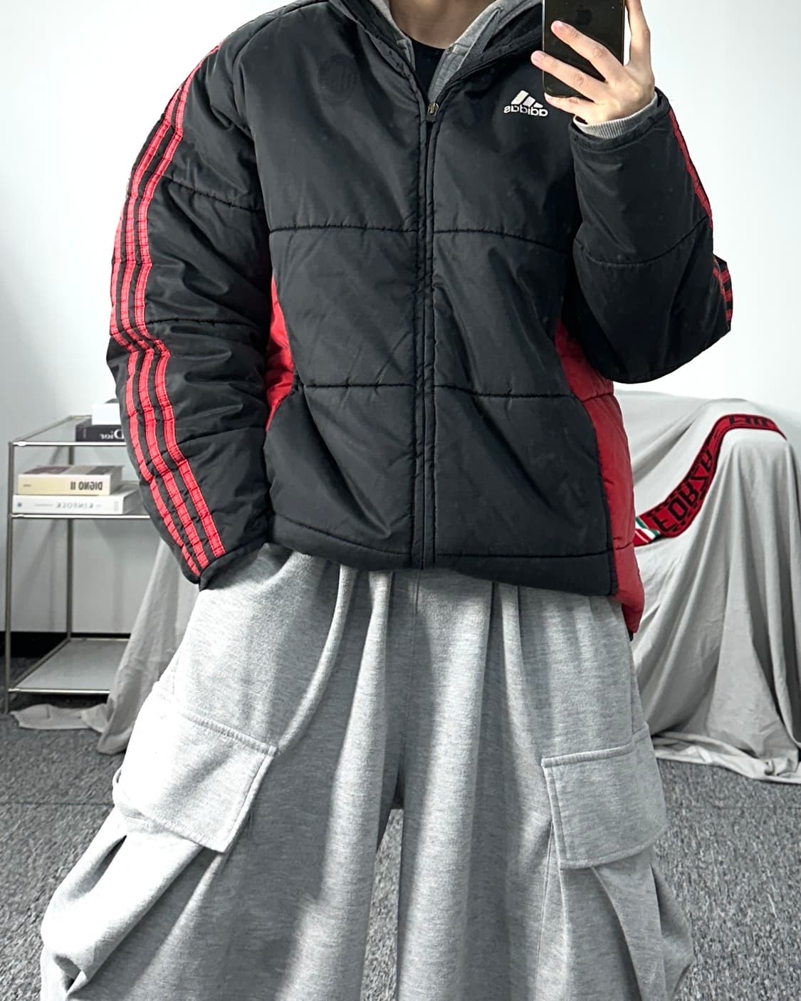아디다스 00s 블랙 레드 패딩 L 상품이미지3
