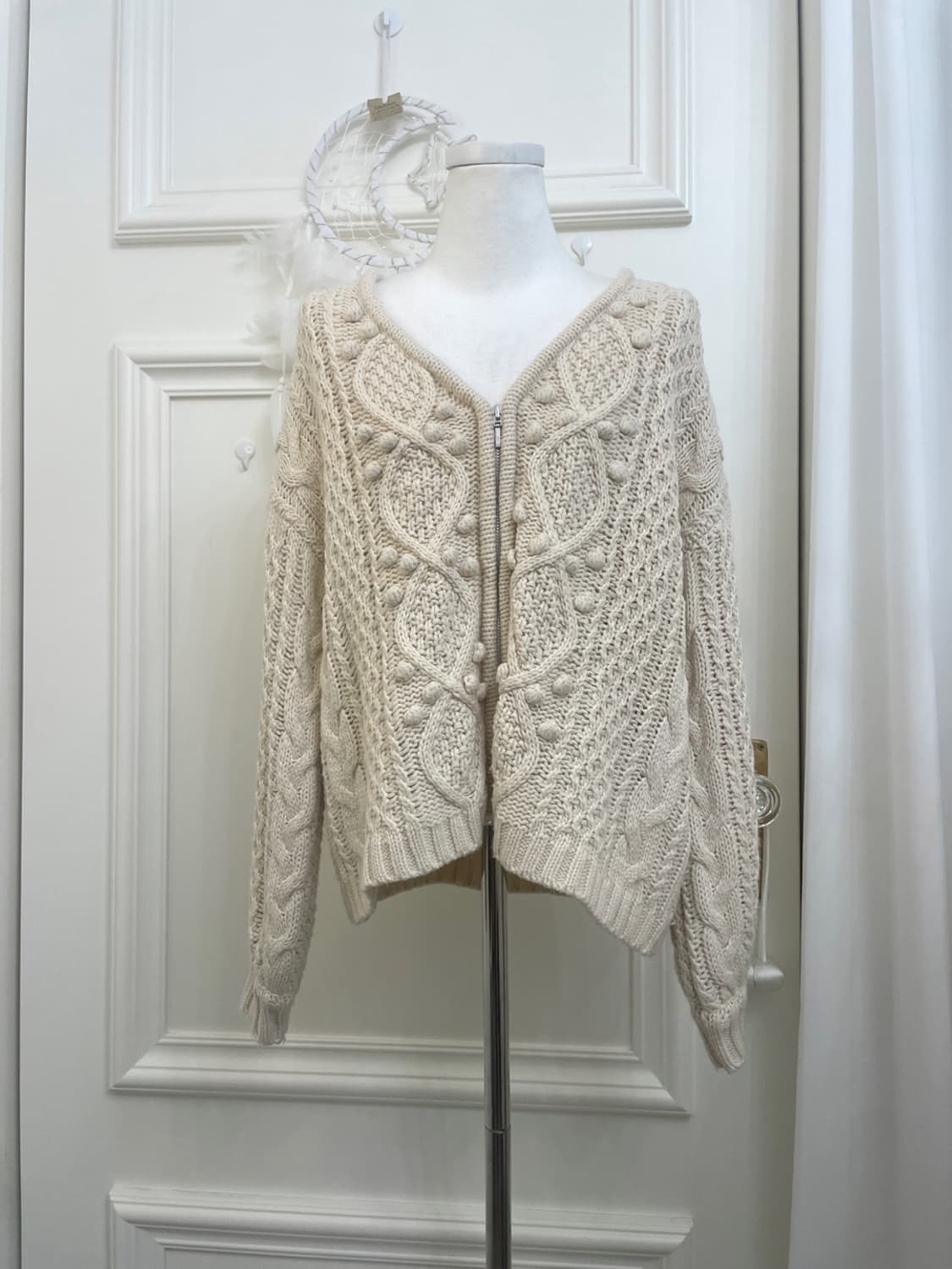 ivory twist pongpong point cute zip-up 상품이미지1