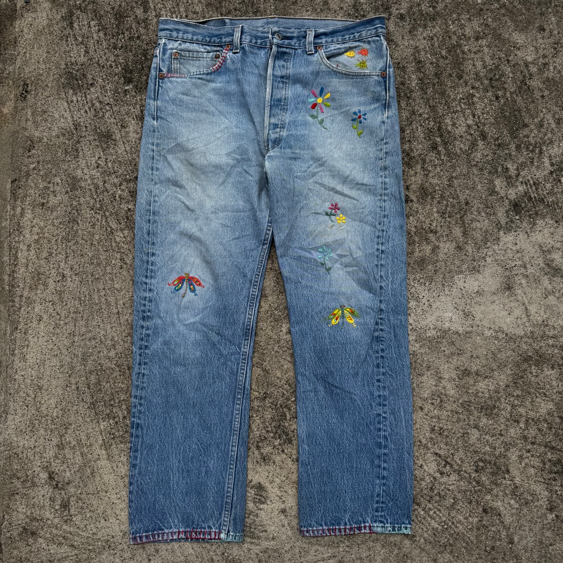 [34] 90s 리바이스 501 자수 커스텀 데님 팬츠 상품이미지1