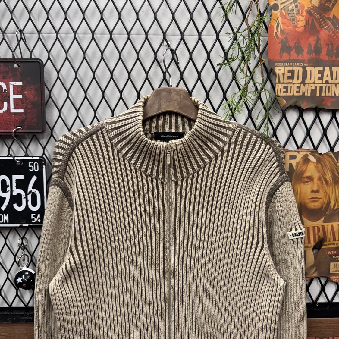 00s 캘빈클라인 진스 니트 집업 하이넥 사이드 레터링 포인트 베이지 상품이미지3