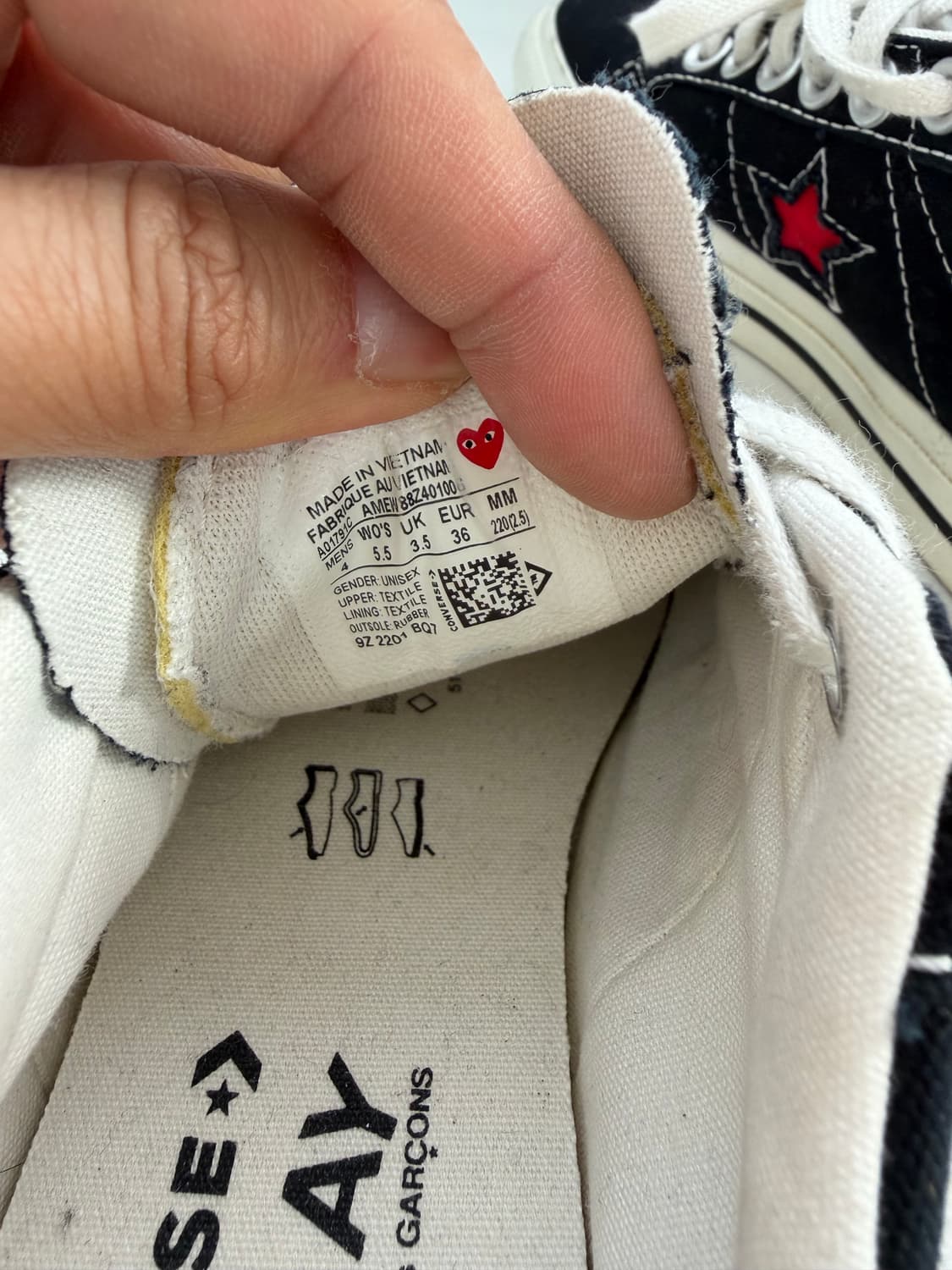 정품) 꼼데가르송x컨버스 운동화 220 상품이미지8