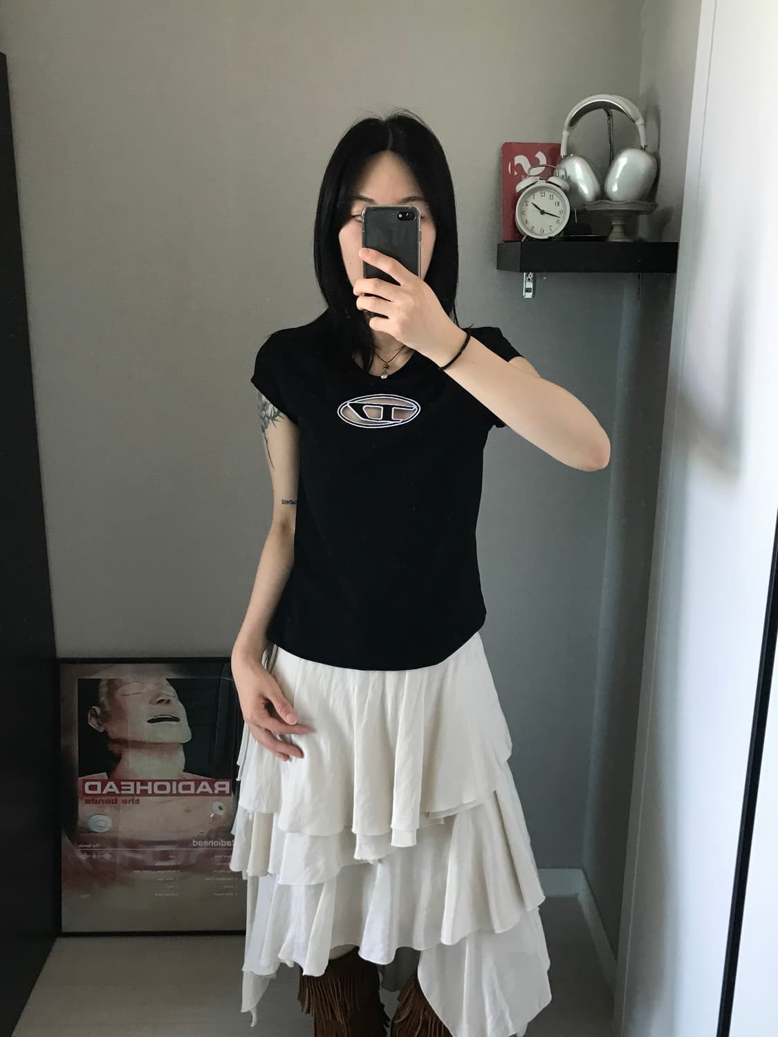 (W) 디젤 T-안지 피카부 로고 티셔츠 블랙 상품이미지3