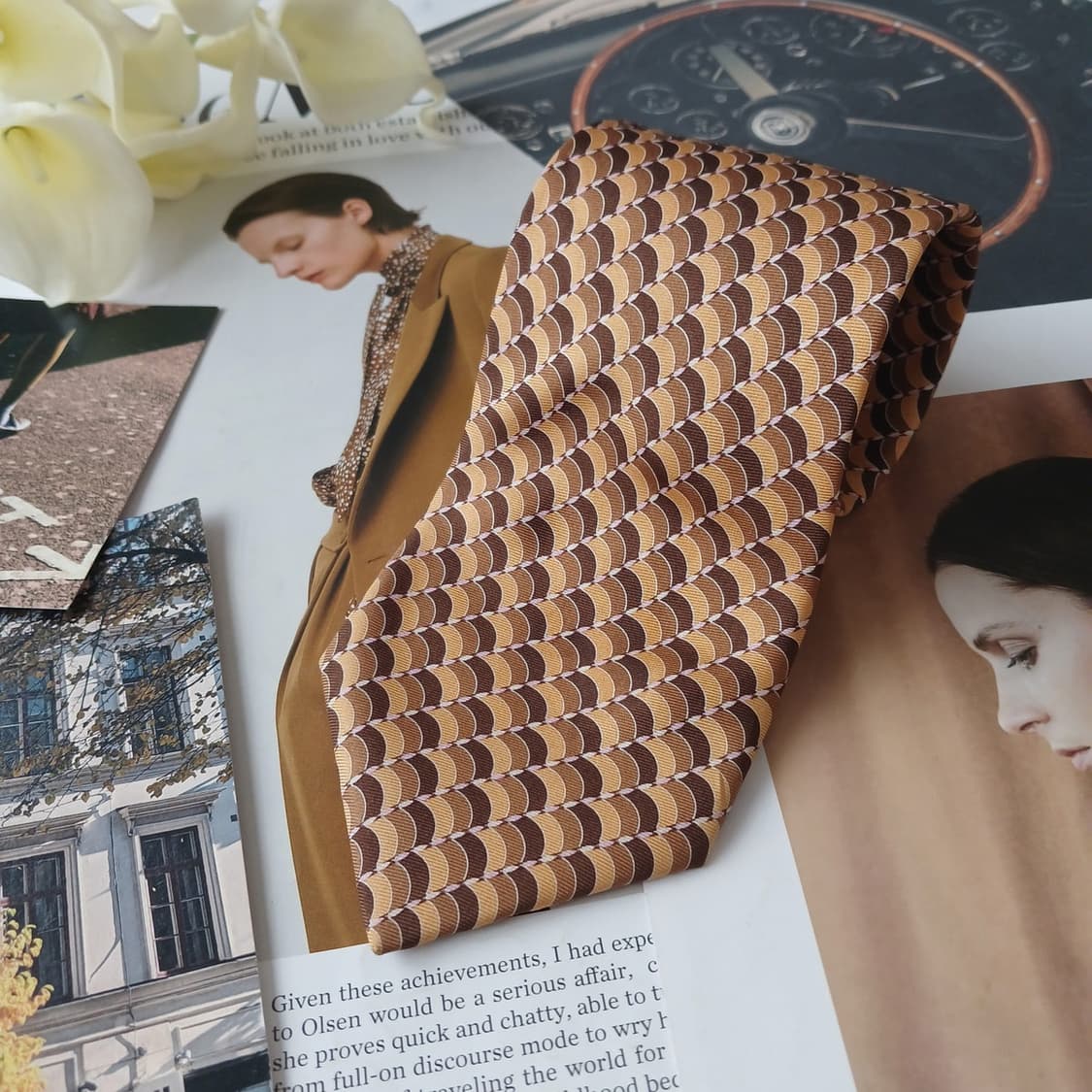 니나리치 실크 브라운 기하 패턴 넥타이 9.1cm A+등급 A19099
 상품이미지2